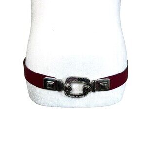 Chico’s  Womens Vintage Genuine Leather Ornate Buckle Belt Red Sm